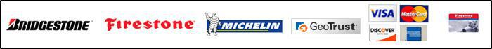 We carry Bridgestone, Firestone, and Michelin. We accept Visa, MasterCard, Discover, American Express, and Firestone Credit Card. Our site is secured by GeoTrust.