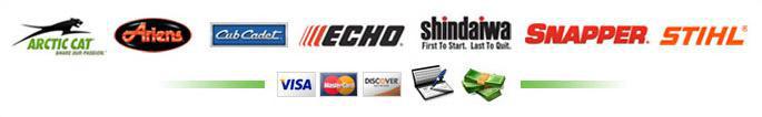 We carry Arctic Cat, Ariens, Cub Cadet, Echo, Shindaiwa, Snapper, and Stihl products. We accept Visa, MasterCard, Discover, checks, and cash.