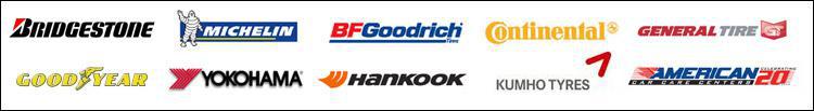 We carry products from Bridgestone, Michelin, BFGoodrich, Goodyear, Continental, General, Kumho, Yokohama, and Hankook.