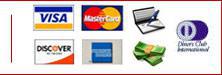 We accept Visa, MasterCard, Discover, American Express, Diner's Club, checks, and cash.