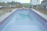 Once the liner is installed, the pool can be filled with water.