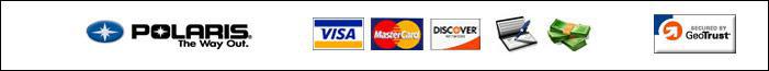 We are a Polaris authorized dealer. We accept Visa, MasterCard, Discover, cash, and checks.