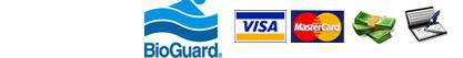 We carry BioGuard products. We accept Visa, MasterCard, cash, and checks.
