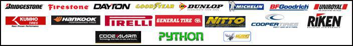 We carry Bridgestone, Firestone, Dayton, Goodyear, Dunlop, Michelin, BFGoodrich, Uniroyal, Kumho, Hankook, Pirelli, General Tire, Nitto, Cooper, Riken, Code Alarm, Python, and Hornet products.