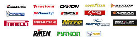 We carry Bridgestone, Firestone, Dayton, Goodyear, Dunlop, Michelin, BFGoodrich, Uniroyal, Kumho, Hankook, Pirelli, General Tire, Nitto, Cooper Tire, Code Alarm, Riken, Python, and Hornet products.