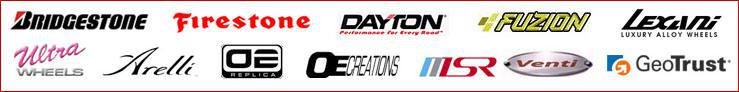 We carry Bridgestone, Firestone, Dayton, Fuzion, Lexani, Ultra Wheels, Arelli, OE Replica, OE Creations, MSR, and Venti. Our site is secured by GeoTrust.