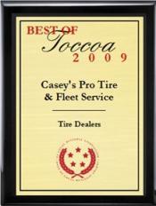 Casey's Pro Tire & Fleet Service has been selected for the 2009 Best of Toccoa Award in the Tire Dealers category by the US Commerce Association