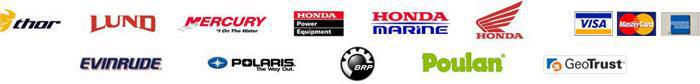 We carry Thor, Lund, Mercury, Honda Power Equipment, Honda Marine, Honda, Evinrude, Polaris, Poulan, and BRP. We accept Visa, MasterCard, and American Express. This site is secured by Geotrust.