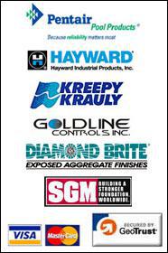 Brands we carry include Pentair, Hayward, Kreepy Krauly, Goldline, Diamond Brite, SGM, and more! We accept Visa and MasterCard. This site is secured by GeoTrust, click on the GeoTrust logo to learn more.