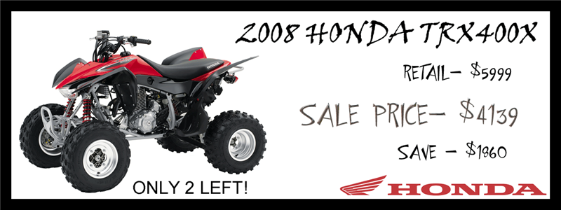 2008 Honda TRX400X: $4,139