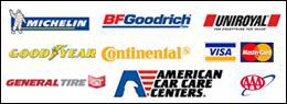 We carry products from Michelin, BFGoodrich, Uniroyal, Goodyear, Continental, General, and American Car Care Centers. We are AAA-approved. We accept Visa and MasterCard.