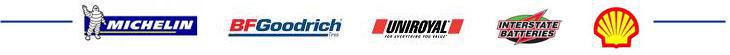 Brands we carry include Michelin, BFGoodrich, Uniroyal, Interstate Batteries, and Shell.