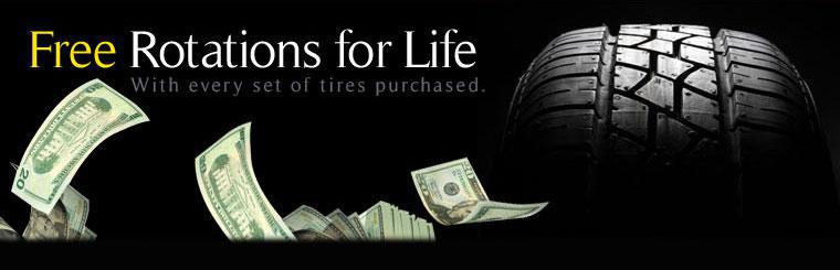 Get free rotations for life with every set of tires purchased.