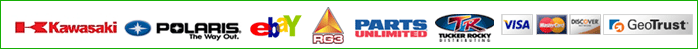 We carry Kawasaki, Polaris, RG3, Parts Unlimited, Tucker Rocky. We accept Visa, MasterCard, and Discover.