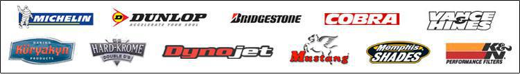 We carry products from Michelin, Dunlop, Bridgestone, Cobra, Vance & Hines, Kuryakyn, Hard Krome, DynoJet, Mustang Memphis Shades, and K&N
