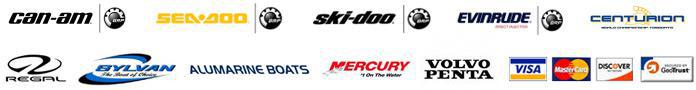 We carry Can-Am, Sea-Doo, Ski-Doo, Evinrude, Centurion, Regal, Sylvan, Alumarine Boats, Mercury, and Volvo Penta. We accept Vsa, MasterCard, and Discover. This site is secured by GeoTrus. Click on the GeoTrust logo to learn more.