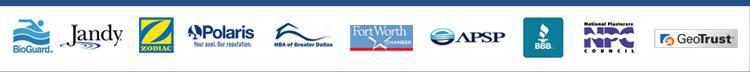 We carry BioGuard, Jandy, Zodiac, and Polaris products. We are affiliated with the Dallas Homebuilders Association, Forth Worth Chamber of Commerce, the Association of Pool & Spa Professionals, and National Plasterers Council. We are accredited by the Better Business Bureau. This site secured by GeoTrust.