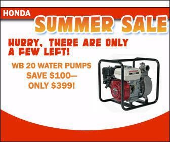 Honda Summer Sale. Hurry, there's only a few left! WB 20 Water Pumps. Save $100—only $399!