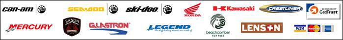 We carry products from Can-Am, Sea-Doo, Ski-Doo, Honda, Kawasaki, Crestliner, Mercury, Saxon, Glastron, Legend, Beachcomber, and Lenson Saunas. We accept Visa, MasterCard, American Express, Discover.