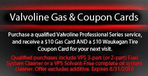 valvoline gas and coupon cards