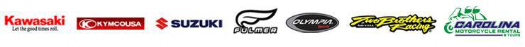 We proudly carry products from Kawasaki, Kymco USA, Suzuki, Olympia, Fulmer, Two Brothers Racing, and Carolina Motorcycle Rentals & Tours.