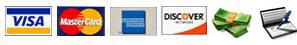 We accept Visa, MasterCard, American Express, Discover, cash, and checks.