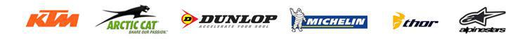 We carry products from KTM, Arctic Cat, Dunlop, Michlin, Thor, and Alpinestars