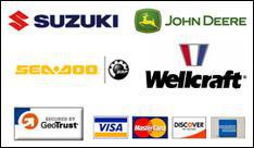 Brands we carry include Suzuki, John Deere, Sea-Doo, and Wellcraft. We accept Visa, MasterCard, Discover, and American Express.