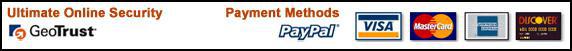 Ultimate online security from GeoTrust. We accept Visa, MasterCard, PayPal, American Express, and Discover.