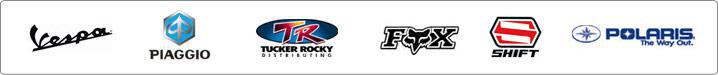 We carry products from Vespa, Piaggio, Tucker Rocky, Fox, Shift, and Polaris.