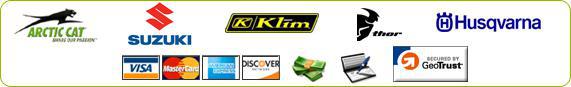 We carry Arctic Cat, Suzuki, Klim, Thor, and Husqvarna. We accept Visa, MasterCard, American Express, Discover, cash, and checks.