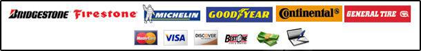 We carry Bridgestone, Firestone, Michelin, Goodyear, Continental, and General products. We accept MasterCard, Visa, Discover, Best One Card, cash, and checks.