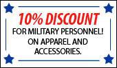 10% discount for military personnel. On apparel and accessories.