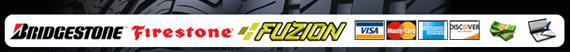 Bridgestone, Firestone, Fuzion, Visa, MasterCard, American Express, Discover, Cash, Check