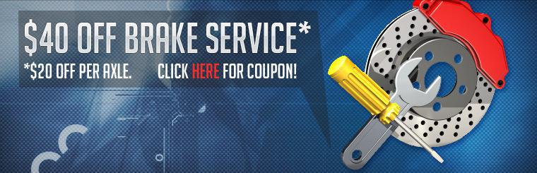 Take up to $40 off your next brake service. That's $20 off per axle.