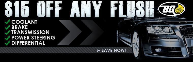 Take $15 off any coolant, brake, transmission, power steering, or differential flush.