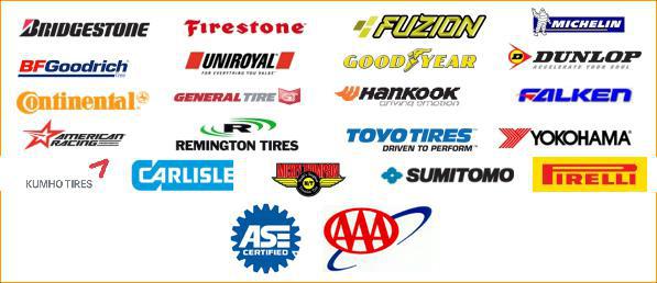We carry Bridgestone, Fuzion, Michelin, BFGoodrich, Uniroyal, Goodyear, Dunlop, Continental, General Tire, Hankook, Falken, Pirelli, American Racing, Remington Tires, Toyo Tires, Yokohama, Kumho, Carlisle, Mickey Thompson, and Sumitomo products. We are ASE and AAA certified.