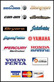 We carry Sea-Doo, Sanpan, Can-Am, Hurricane, Bryant, Sweetwater, Aqua Patio, Yamaha, Mercury MerCrusier, Honda Marine, and Volvo Penta products. We accept Visa, MasterCard, and Discover.