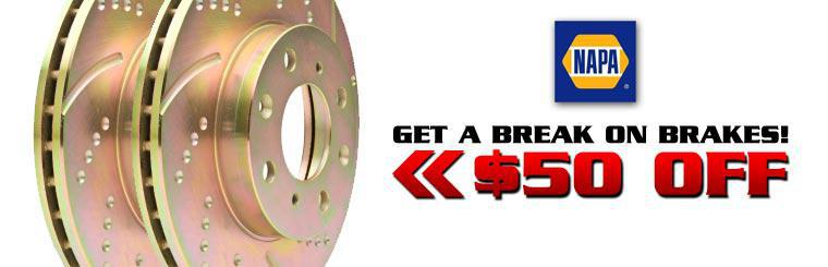 Get a break on brakes—take $50 off a brake service.