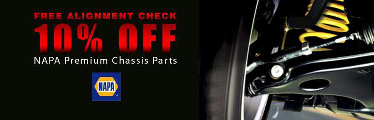 Get a free alignment check. If your vehicle needs alignment work, you save 10% on NAPA Premium Chassis Parts.