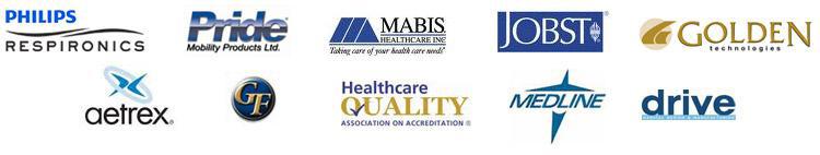 We carry great products from Respironics, Pride, Mabis, Jobst, SLA Orthopedica, Golden Technologies, Atrex, Grahmfield, HQAA, Medline, and Drive.
