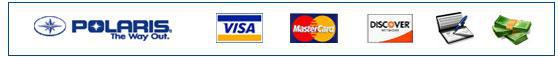We carry Polaris products. We accept Visa, MasterCard, Discover, checks, and cash.