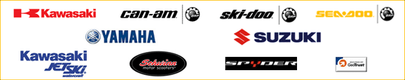 We carry Kawasaki, Can-Am, Ski-Doo, Sea-Doo, Yamaha, Suzuki, Kawasaki Jet Ski, Schwinn, and Spyder.