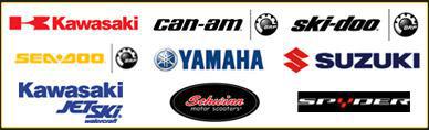 We carry Kawasaki, Can-Am, Ski-Doo, Sea-Doo, Yamaha, Suzuki, Kawasaki Jet Ski, Schwinn Motor Scooters, and Spyder.