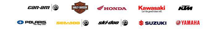 We carry products from Can-Am, Harley-Davidson®, Honda, Kawasaki, KTM, Polaris, Sea-Doo, Ski-Doo, Suzuki, and Yamaha.