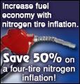 Increase fuel economy with nitrogen tire inflation. Save 50% on a four-tire nitrogen inflation!