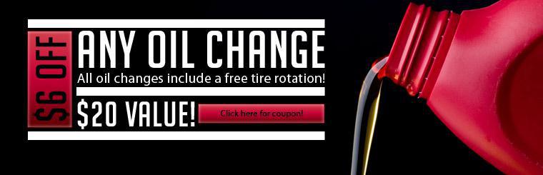 Take $6 off any oil change. Includes a free tire rotation.