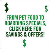 From pet food to boarding specials, click here for savings and offers!