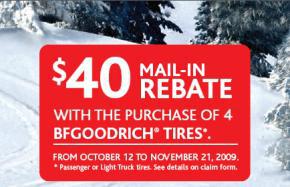 $40 mail-in rebate with the purchase of 4 BFGoodrich Tires.