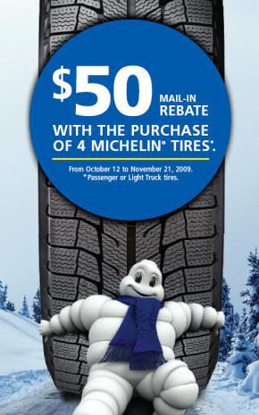$50 mail-in rebate with the purchase of 4 Michelin Tires.